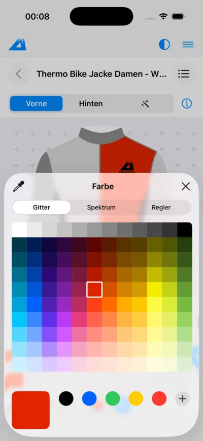LANAKILA Shopping App — Design-Editor mit Farbwähler für einzelne Teile der Jacke