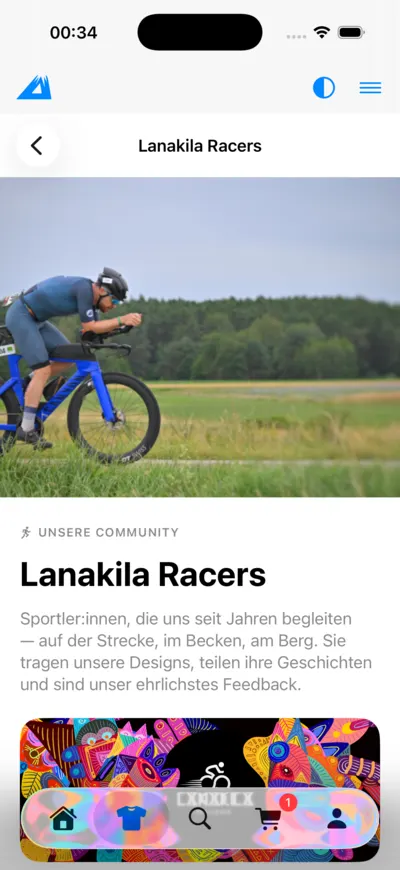 LANAKILA Shopping App — Community-Seite „Lanakila Racers“ mit Titelbild und Beschreibung