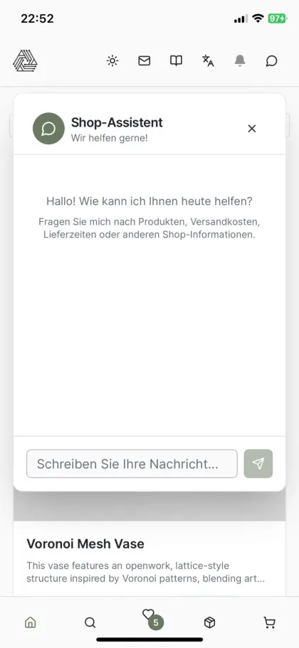 Shopping-App mit KI-Assistent – entwickelt mit Replit — KI-Shopassistent im Chat