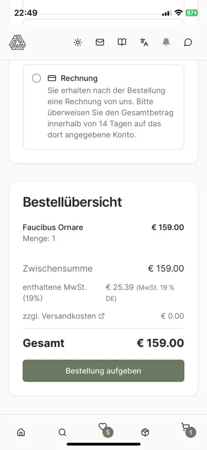 Shopping-App mit KI-Assistent – entwickelt mit Replit — Bestellübersicht im Checkout